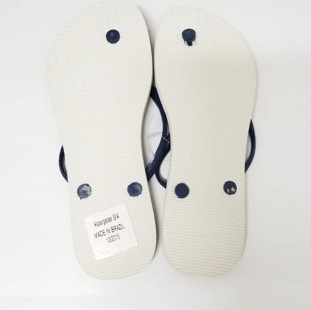 Havaianas Slim Tribal Flip Flop in White & Navy Blue Sz 11 - Picture 8 of 9